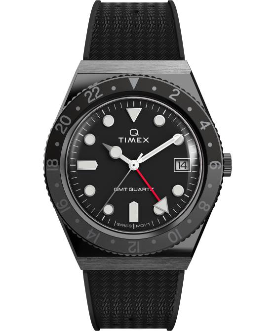 kellot | Q Timex miehet gmt 38mm synteettinen kumirannekello gunmetal/musta 64XP30