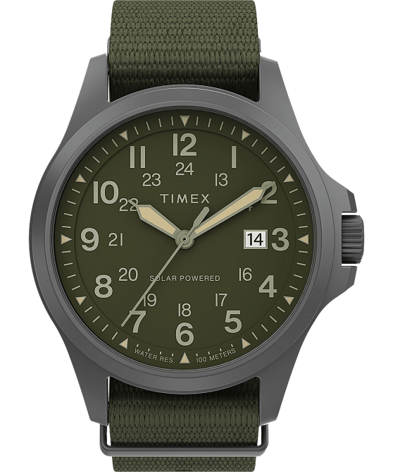kellot | Timex miehet Expedition North Field Post aurinkokello 41mm kierrätyskankaasta rannekello gunmetal/vihreä 64XP20