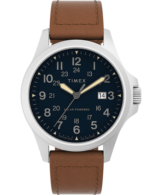kellot | Timex miehet Expedition North Field Post aurinkokello 41mm ympäristöystävällinen nahkarannekello ruostumaton teräs/ruskea/sininen 64XP8