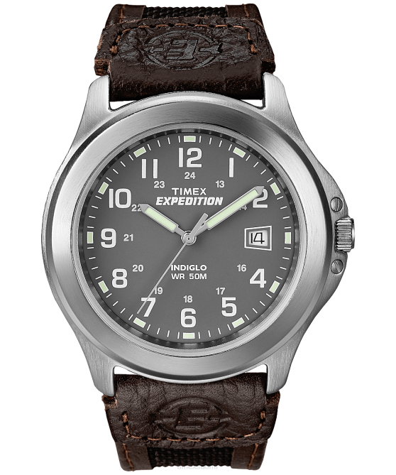 kellot | Timex miehet Expedition metallikenttä 40mm nahkarannekello hopean sävyinen/musta/harmaa 64XP24