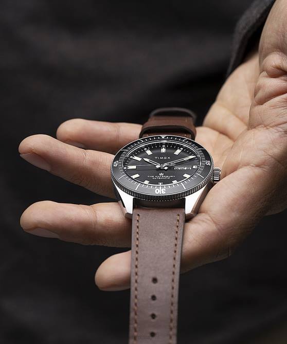 kellot | Timex miehet Waterbury Dive automaattinen 40mm nahkarannekello ruostumaton teräs/ruskea/musta 64XP33