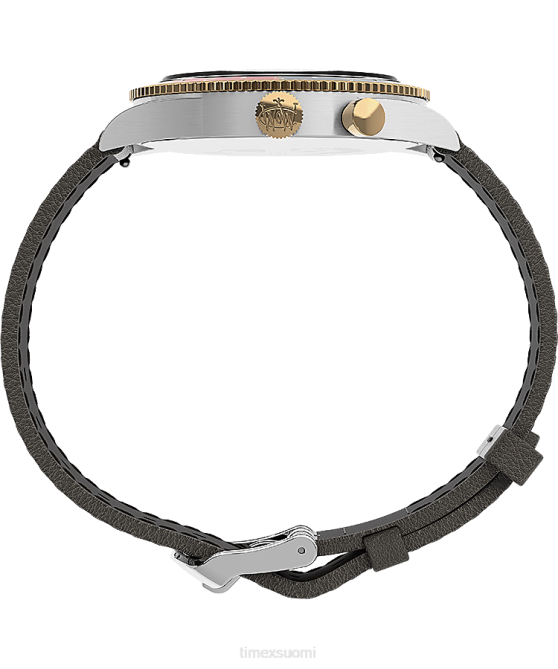 kellot | Timex miehet Waterbury perinteinen gmt 39mm nahkarannekello ruostumaton teräs/ruskea/sininen 64XP5