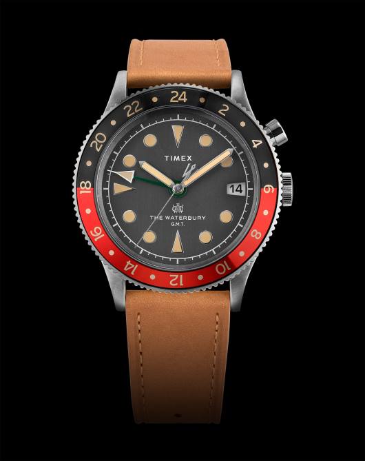 kellot | Timex miehet Waterbury perinteinen gmt 39mm nahkarannekello rusketus/musta 64XP11