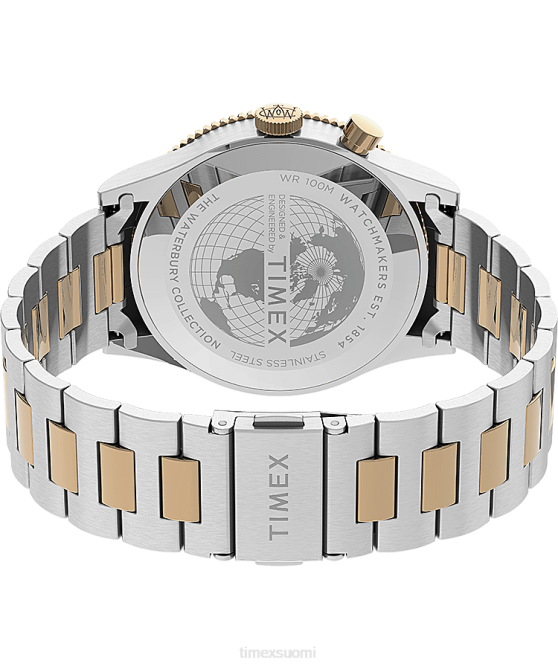 kellot | Timex miehet Waterbury perinteinen gmt 39mm ruostumattomasta teräksestä valmistettu rannekello ruostumaton teräs/kaksisävyinen/sininen 64XP18