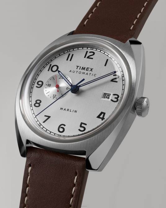 kellot | Timex miehet Marlin-alikello automaattinen 39 mm nahkarannekello ruostumaton teräs/ruskea/hopea-sävy 64XP40