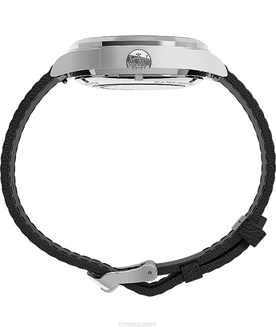 kellot | Timex miehet Waterbury perinteinen automaattinen 39mm nahkarannekello ruostumaton teräs/musta/hopea-sävy 64XP58