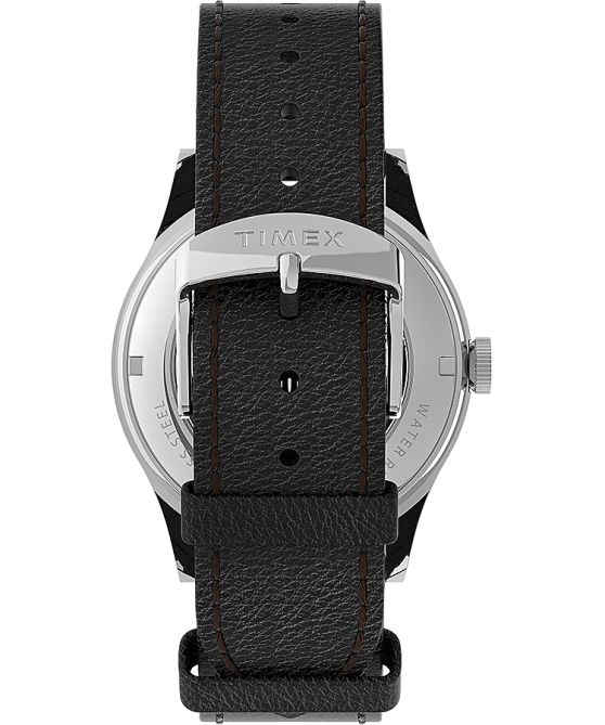 kellot | Timex miehet Waterbury perinteinen automaattinen 39mm nahkarannekello ruostumaton teräs/musta/hopea-sävy 64XP58