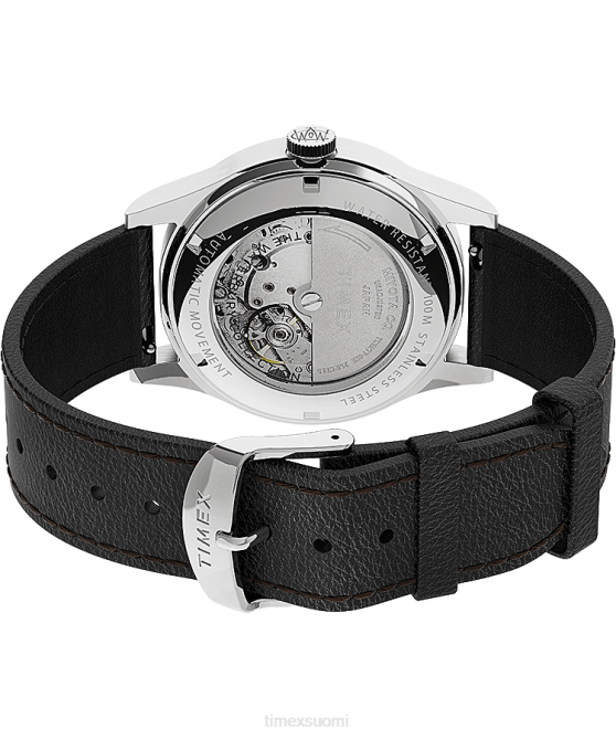 kellot | Timex miehet Waterbury perinteinen automaattinen 39mm nahkarannekello ruostumaton teräs/musta/hopea-sävy 64XP58