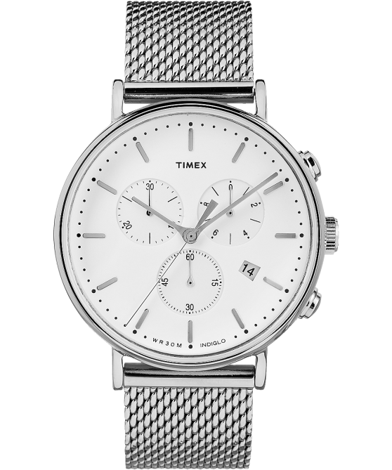 kellot | Timex miehet Fairfield Chronograph 41mm mesh kello hopean sävyinen/valkoinen 64XP104