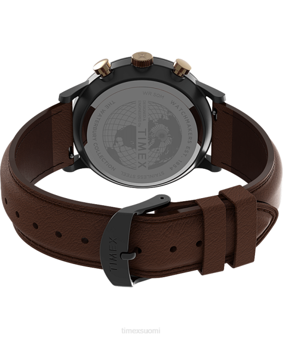 kellot | Timex miehet Waterbury klassinen kronografi 40mm nahkarannekello gunmetal/ruskea/sininen 64XP92