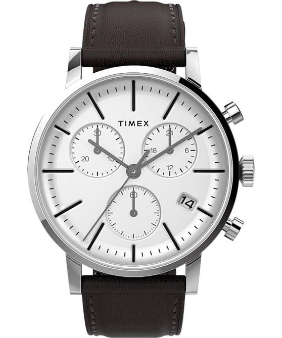 kellot | Timex miehet midtown kronografi 40mm nahkarannekello ruostumaton teräs/ruskea/valkoinen 64XP93