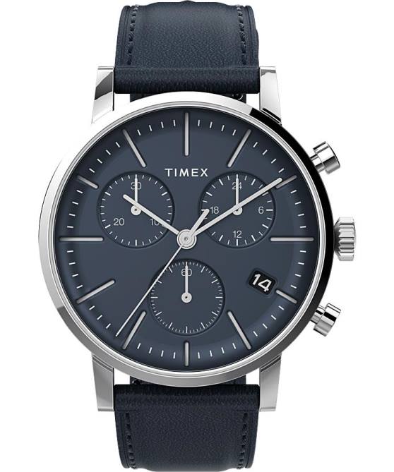 kellot | Timex miehet midtown kronografi 40mm nahkarannekello ruostumaton teräs/sininen 64XP94