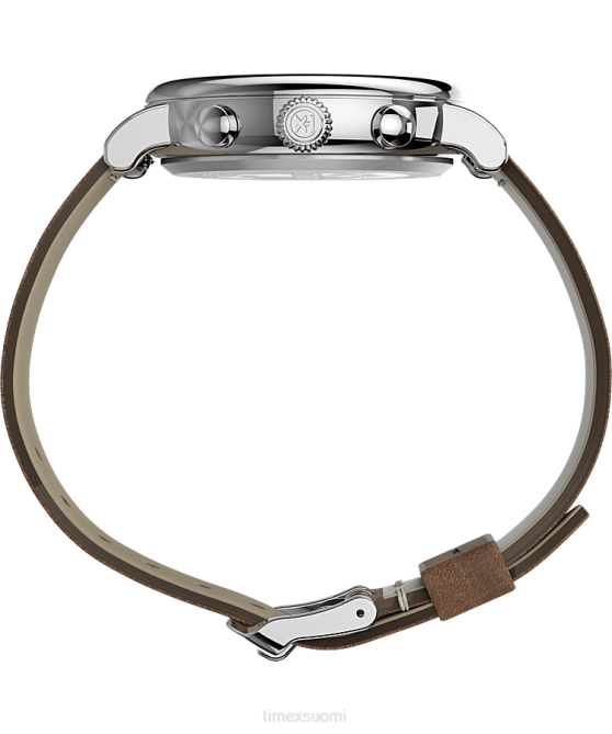 kellot | Timex miehet tavallinen kronografi 41mm nahkarannekello hopean sävyinen/rusketus/sininen 64XP102