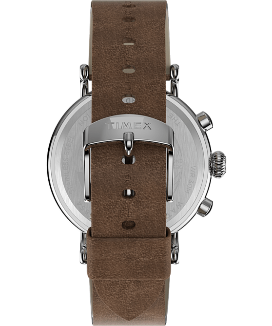 kellot | Timex miehet tavallinen kronografi 41mm nahkarannekello hopean sävyinen/rusketus/sininen 64XP102