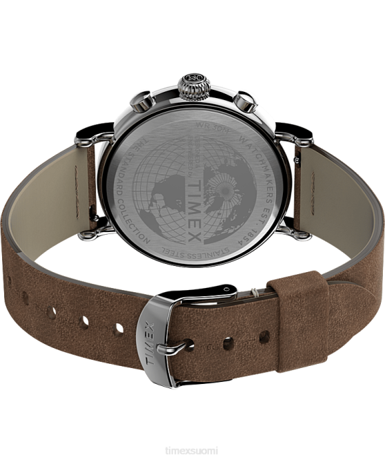 kellot | Timex miehet tavallinen kronografi 41mm nahkarannekello hopean sävyinen/rusketus/sininen 64XP102