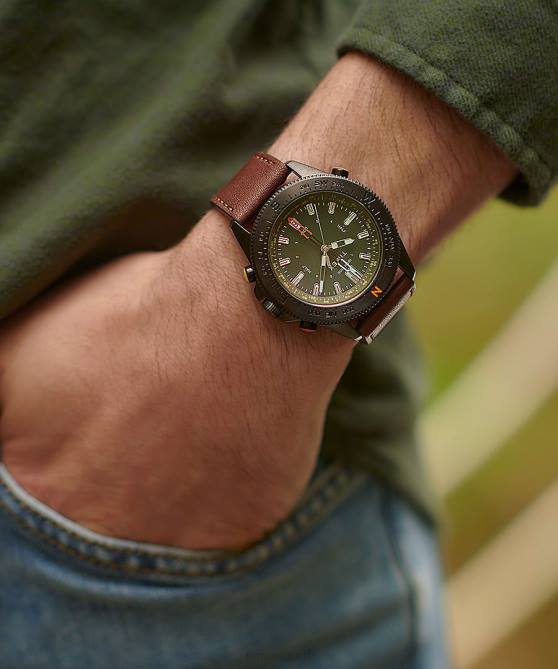 kellot | Timex miehet Expedition North tide-temp-kompassi 43mm ympäristöystävällinen nahkarannekello gunmetal/ruskea/vihreä 64XP226