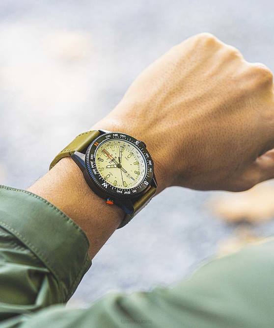 kellot | Timex miehet Expedition North tide-temp-kompassi 43mm ympäristöystävällinen nahkarannekello musta/luonnollinen 64XP235