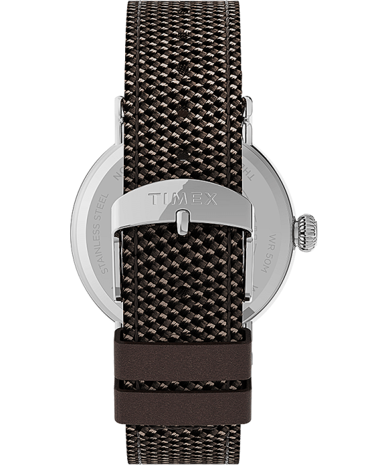 kellot | Timex miehet Normaali 40 mm kangas- ja nahkarannekello hopean sävyinen/ruskea/musta 64XP201