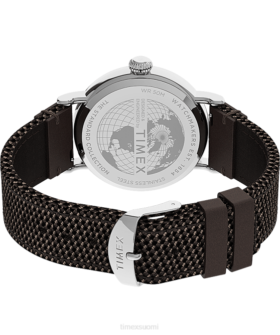 kellot | Timex miehet Normaali 40 mm kangas- ja nahkarannekello hopean sävyinen/ruskea/musta 64XP201
