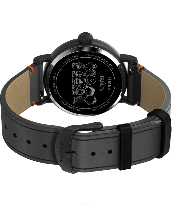 kellot | Timex miehet Standard x peanuts, jossa on snoopy dia de los muertos 40mm nahkarannekello musta/oranssi 64XP236
