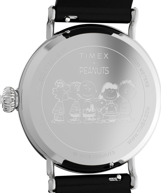 kellot | Timex miehet Standard x peanuts, jossa on snoopy hyvää syntymäpäivää 40 mm nahkarannekello hopean sävyinen/musta/valkoinen 64XP204
