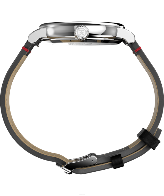 kellot | Timex miehet Standard x peanuts mukana snoopy Holiday 40mm nahkarannekello hopean sävyinen/musta/punainen 64XP210