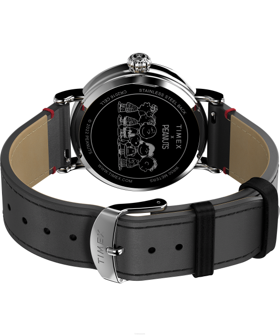kellot | Timex miehet Standard x peanuts mukana snoopy Holiday 40mm nahkarannekello hopean sävyinen/musta/punainen 64XP210