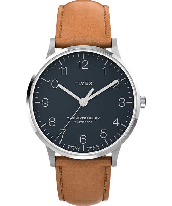 kellot | Timex miehet Waterbury klassinen 40 mm nahkarannekello ruostumaton teräs/rusketus/sininen 64XP237