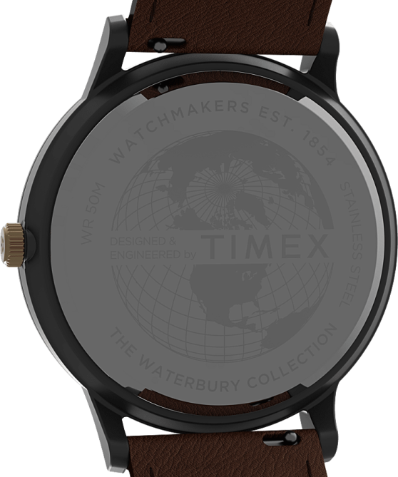 kellot | Timex miehet Waterbury klassinen päivä/treffikello 40mm nahkaranneke gunmetal/ruskea/sininen 64XP230