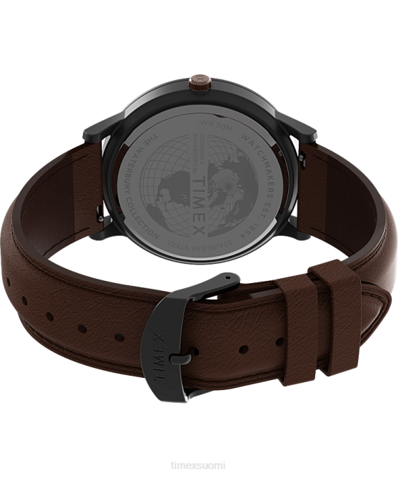 kellot | Timex miehet Waterbury klassinen päivä/treffikello 40mm nahkaranneke gunmetal/ruskea/sininen 64XP230