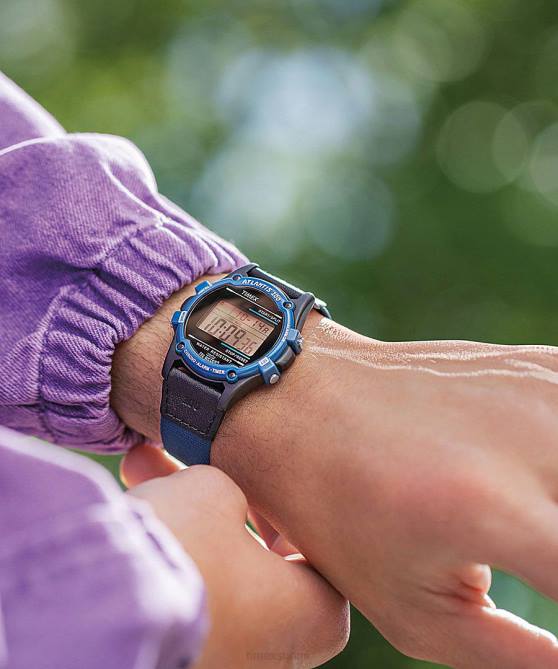 kellot | Timex miehet atlantis 40mm kangas- ja nahkarannekello musta sininen 64XP206