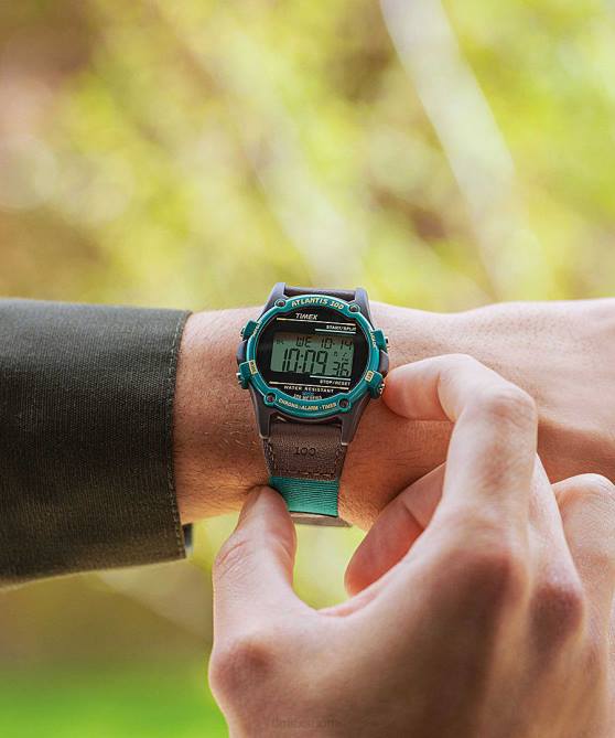 kellot | Timex miehet atlantis 40mm kangas- ja nahkarannekello ruskea/vihreä 64XP238