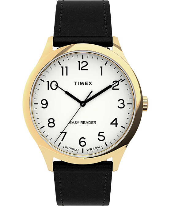 kellot | Timex miehet easy reader gen1 40mm nahkarannekello kulta-sävy/musta/valkoinen 64XP190