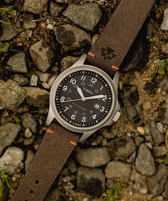 kellot | Timex miehet expedition north field aurinkokello 41mm ympäristöystävällinen nahkarannekello ruostumaton teräs/ruskea/musta 64XP209