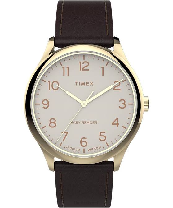 kellot | Timex miehet helppolukuinen kello 40mm nahkarannekkeella kultainen sävy/kerma 64XP234