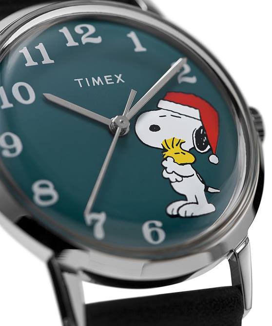 kellot | Timex miehet marlin hand-wind x snoopy holiday 34mm nahkarannekello kello ruostumaton teräs/musta/sininen 64XP185