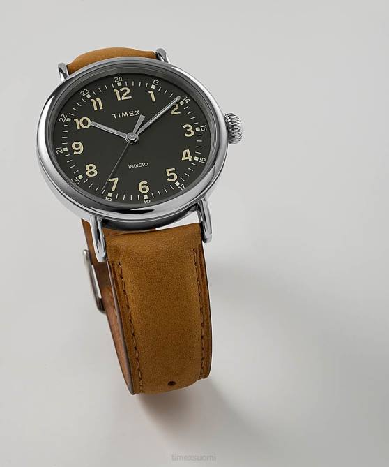 kellot | Timex miehet tavallinen 40 mm nahkarannekello hopean sävyinen/ruskea/vihreä 64XP216