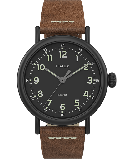 kellot | Timex miehet tavallinen 40 mm nahkarannekello mustanruskea 64XP202