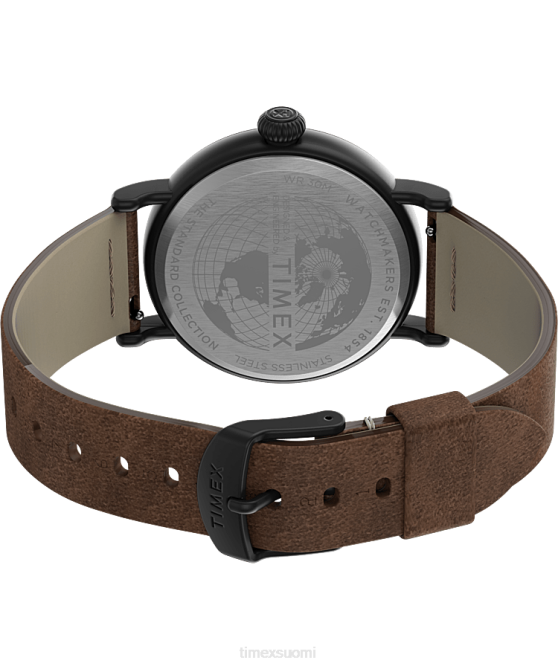 kellot | Timex miehet tavallinen 40 mm nahkarannekello mustanruskea 64XP202