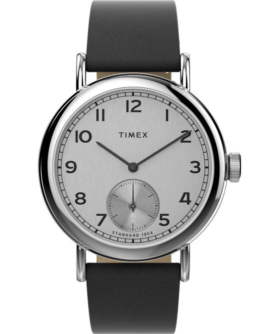 kellot | Timex miehet tavallinen alle sekunnin 40 mm omenanahkarannekello hopean sävyinen/musta 64XP180