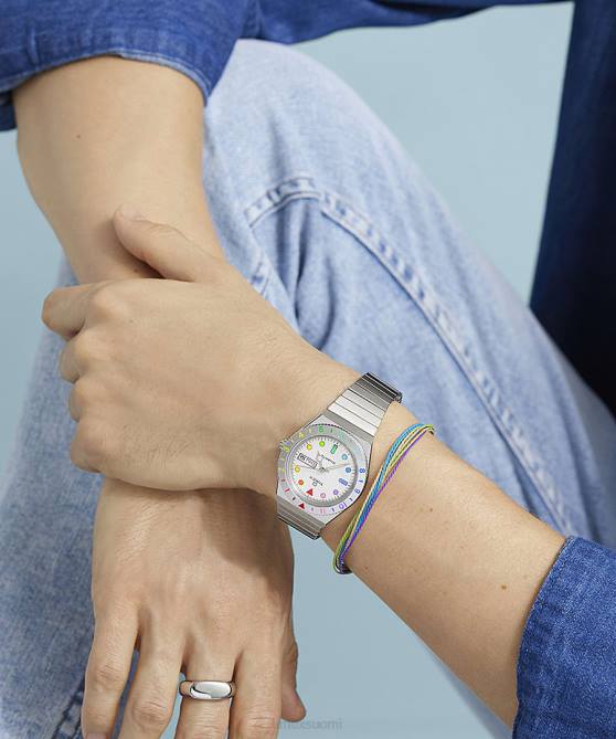 kellot | Q Timex miehet Rainbow 36mm ruostumattomasta teräksestä valmistettu laajennusrannekello hopean sävyinen 64XP152