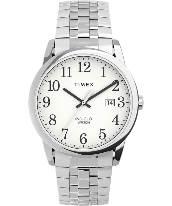 kellot | Timex miehet Easy Reader 38 mm ruostumattomasta teräksestä valmistettu laajennusrannekello, joka sopii täydellisesti hopean sävyinen/valkoinen 64XP148