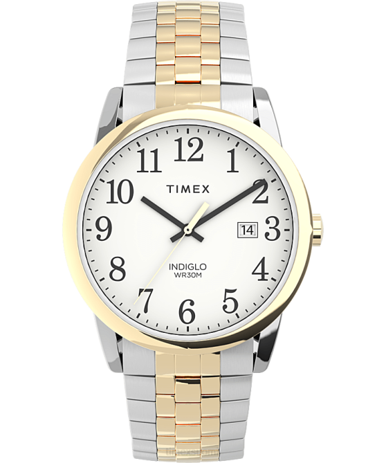kellot | Timex miehet Easy Reader 38 mm ruostumattomasta teräksestä valmistettu laajennusrannekello, joka sopii täydellisesti kaksisävyinen/valkoinen 64XP159