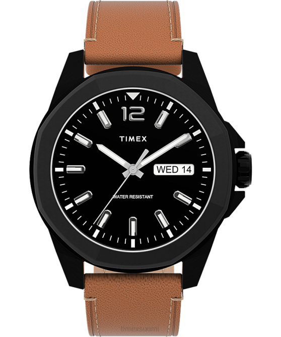 kellot | Timex miehet essex avenue 44mm nahkarannekello musta/ruskea 64XP149