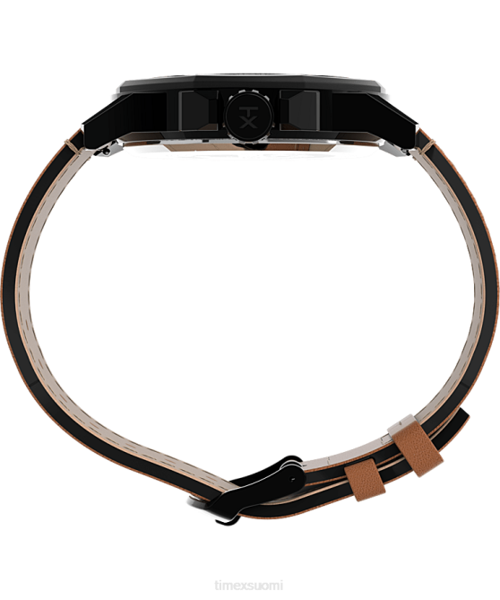 kellot | Timex miehet essex avenue 44mm nahkarannekello musta/ruskea 64XP149