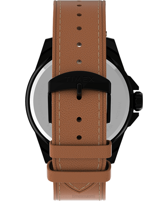 kellot | Timex miehet essex avenue 44mm nahkarannekello musta/ruskea 64XP149