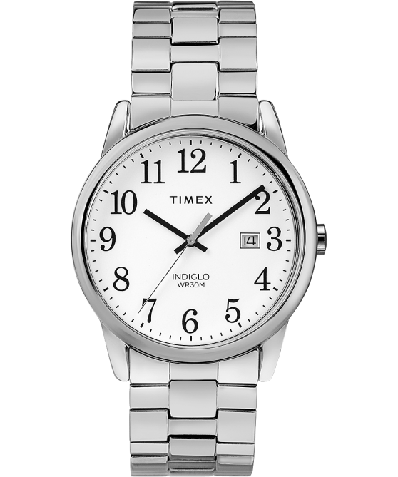 kellot | Timex miehet helppolukuinen päivämäärä 38mm laajennusrannekello kromi/hopeasävy/valkoinen 64XP142