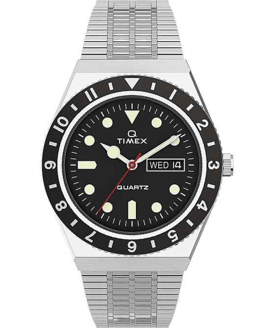 kellot | Q Timex miehet julkaisee uudelleen 38 mm ruostumattomasta teräksestä valmistettu rannekello ruostumaton teräs/musta 64XP118