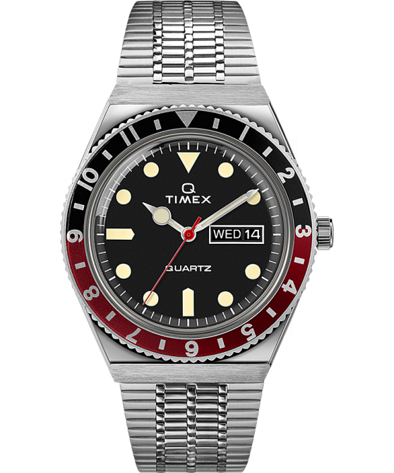 kellot | Q Timex miehet julkaisee uudelleen 38 mm ruostumattomasta teräksestä valmistettu rannekello ruostumaton teräs/musta/punainen 64XP110