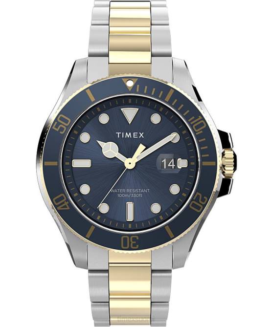 kellot | Timex miehet Harbourside coast 43mm ruostumattomasta teräksestä valmistettu rannekello sininen/kaksisävyinen 64XP134